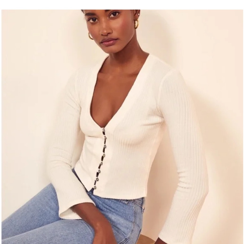 Reformation Gellar Knit Top in Ivory